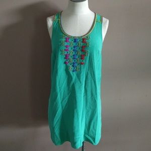 Tibi Green Beaded Silk Dress